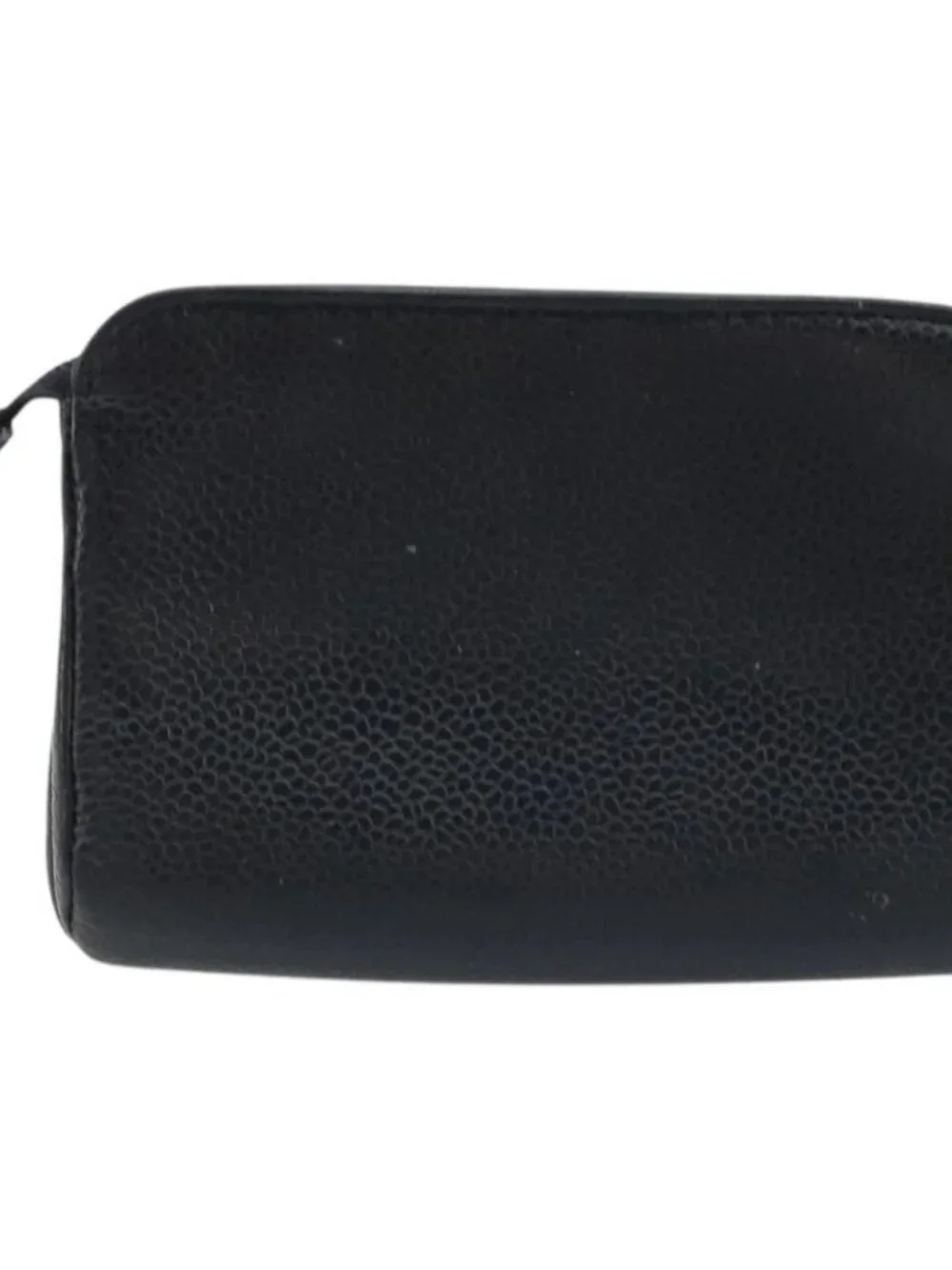 CHANEL COCO Mark Pouch Grained Calf Skin Black Gold CC Auth AMZ108
